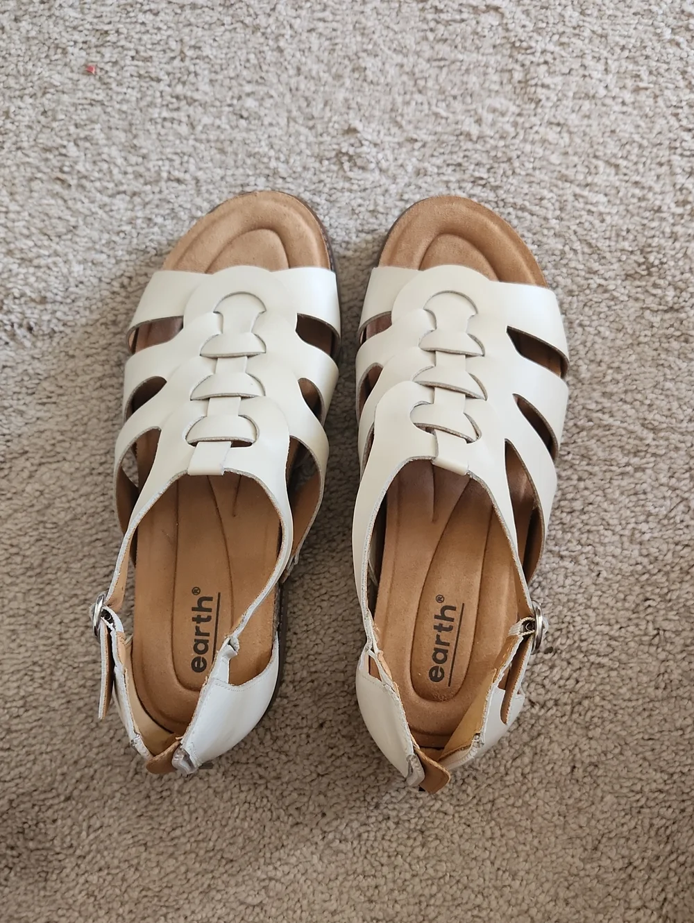 Earth Cream Leather Cutout Slingback Sandals